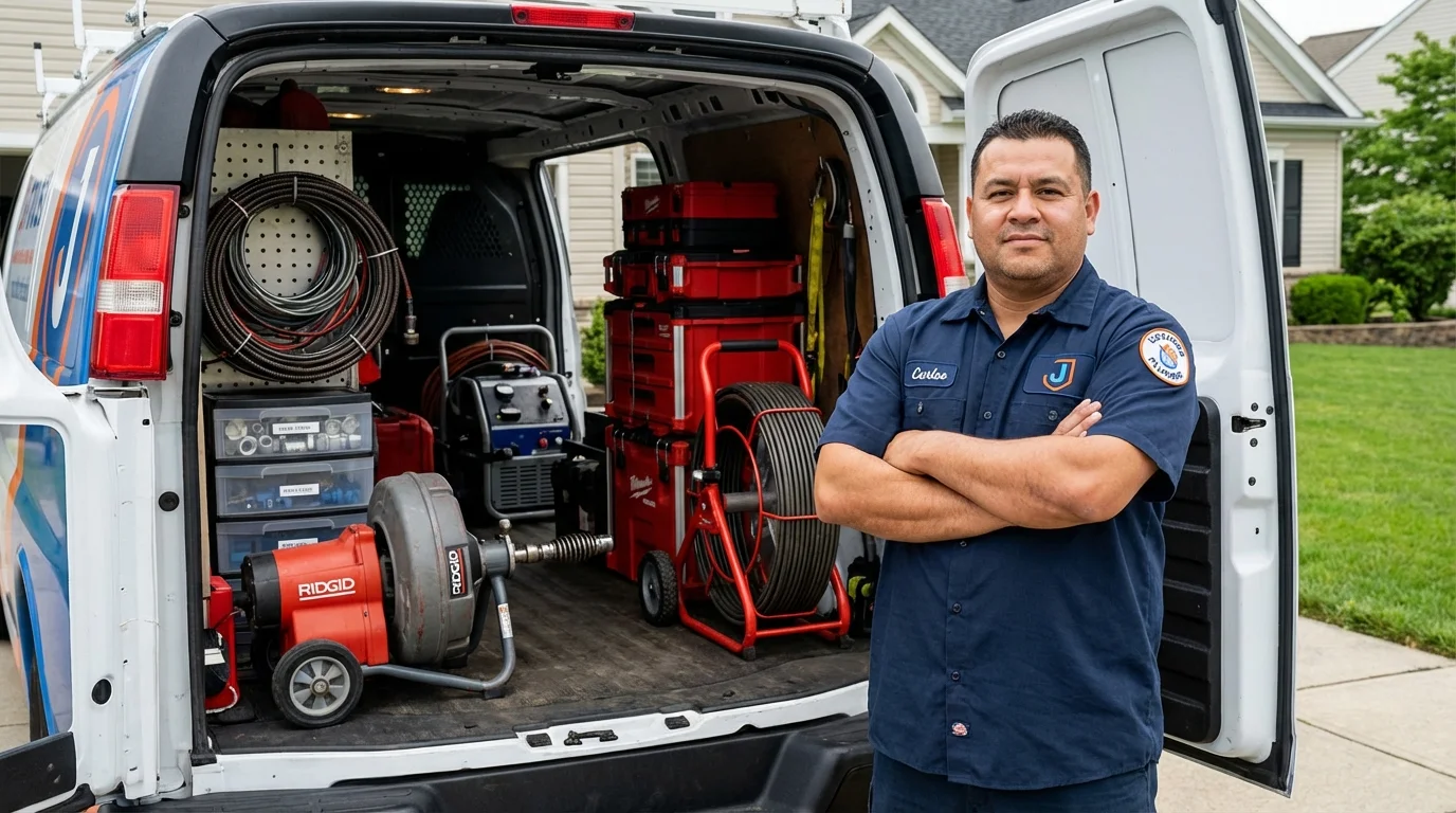 Professional drain cleaning equipment and Johns Plumbing LLC plumber in Voorheesville
