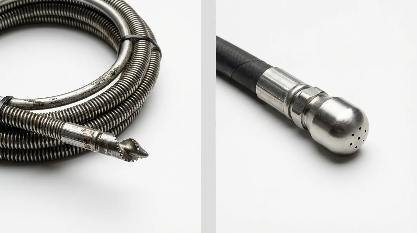 Drain snake cable and hydro jetting nozzle used for drain cleaning in Voorheesville, NY