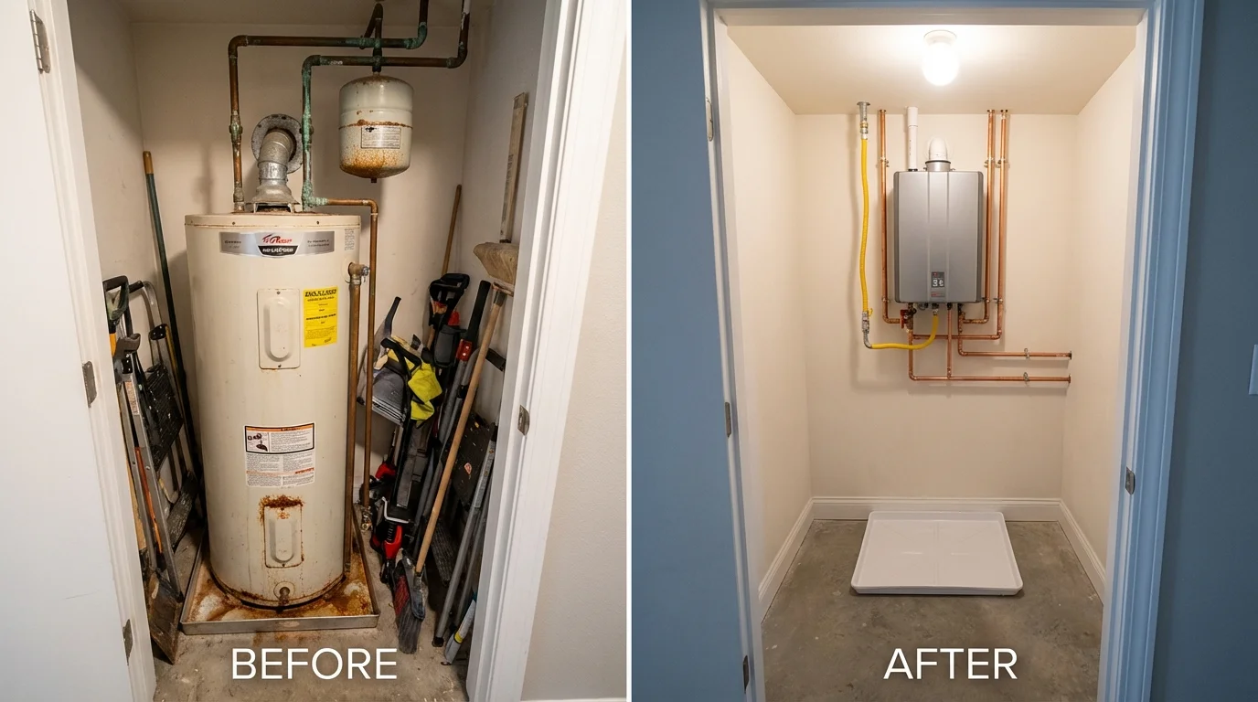 Tank water heater versus wall-mounted tankless unit comparison for Voorheesville, NY homeowners