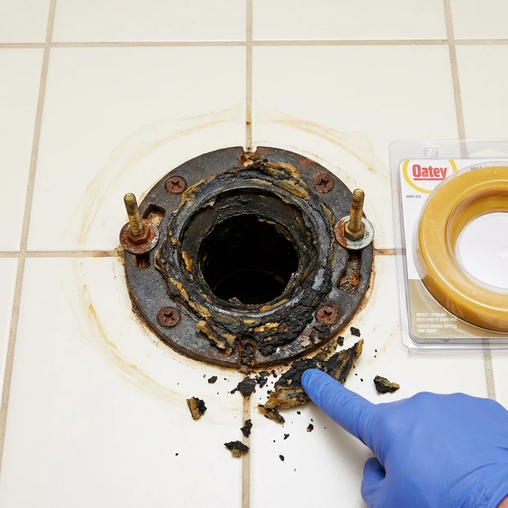 Failed wax ring showing water seepage at the base of a toilet in a Voorheesville, NY home