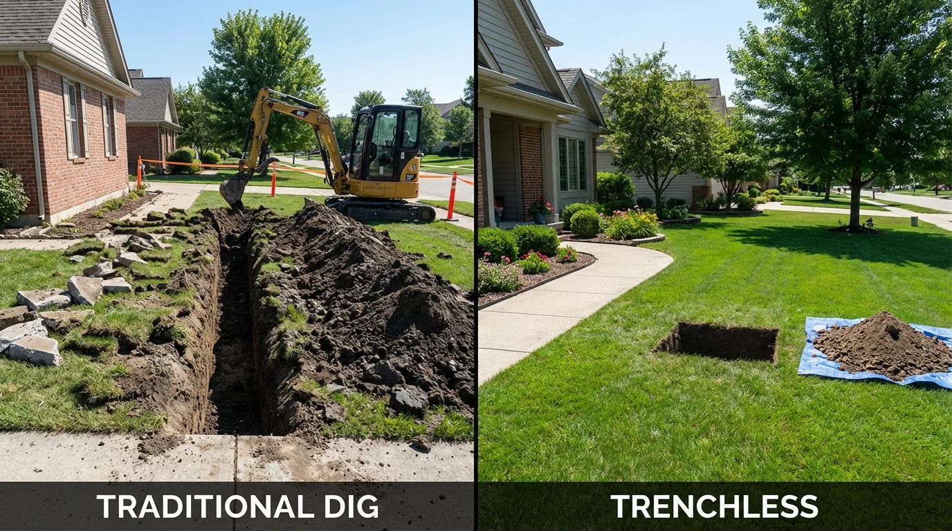Trenchless sewer repair with minimal yard damage versus traditional excavation in Voorheesville, NY